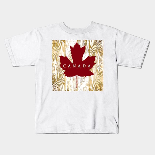 Canada Red Maple Leaf on Gold Wood Kids T-Shirt by Star58